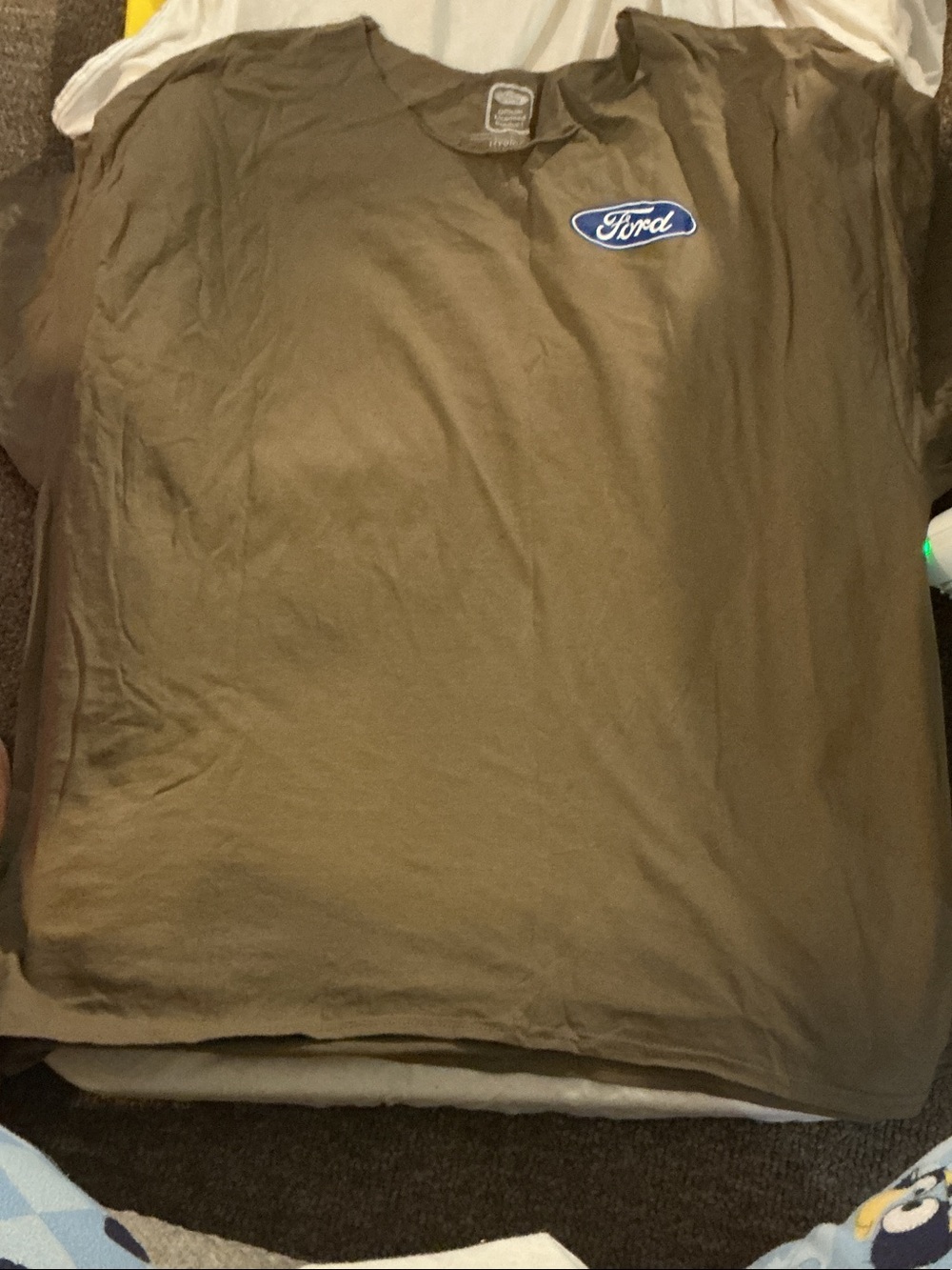 Ford Olive Brown Short Sleeve Tee with Blue Logo